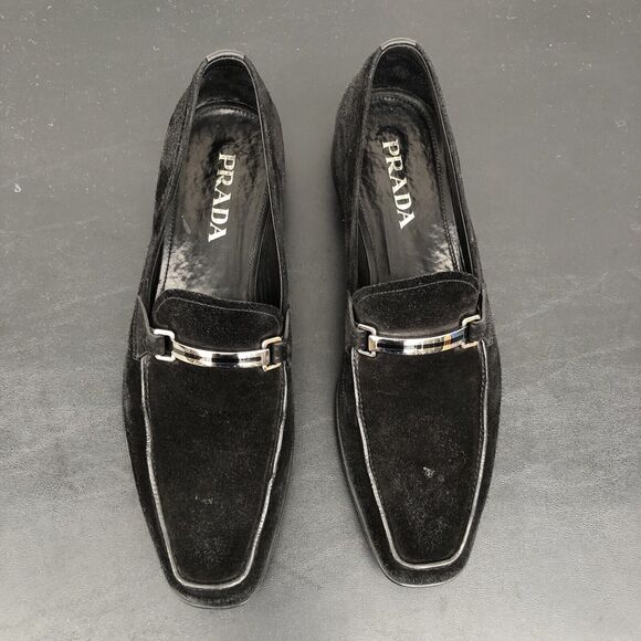 PRADA Milano LOGO Men’s Black Suede Penny Loafer shoes Size 10 - Picture 5 of 16